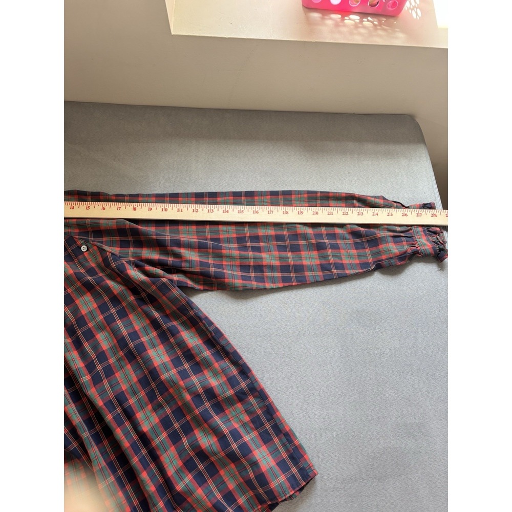 Vtg 70s Levi Strauss Blouse Womens Sz 10 Tartan Plaid High Neck Puff Sleeve Twee - Picture 8 of 9